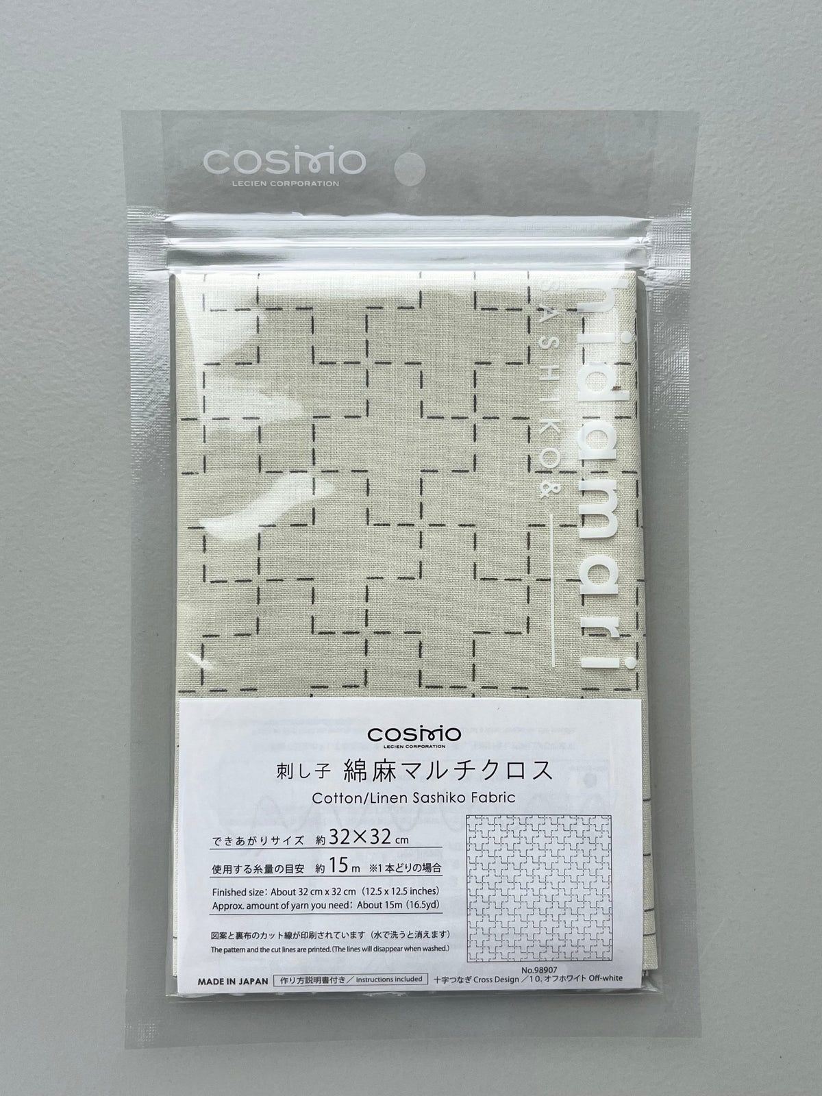 COSMO hidamari 刺し子綿麻マルチクロス 十字つなぎ(オフホワイト) No.98907-12 - COSMO コスモ