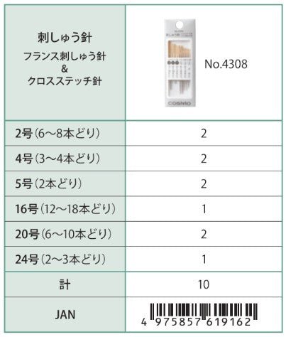 COSMO刺しゅう針(フランス刺しゅう針&クロスステッチ針) No.4308 - COSMO コスモ